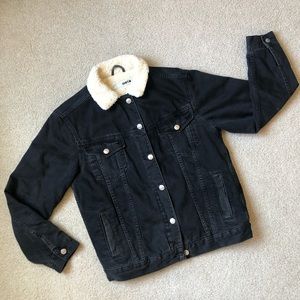 TopShop Moto Black Sherpa Lined Jean Jacket